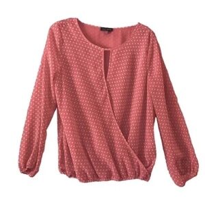 Vince Camuto | Pink Polka Dot Long Sleeve Surplice Blouse, Small
